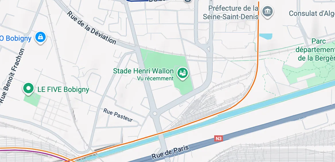 carte google maps des alentours du stade